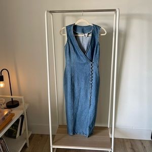 Vintage denim midi button closure dress